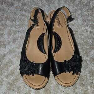 Bjorndal Black Leather Sandal Cork Heel Size 8